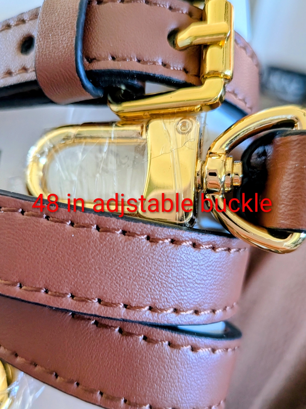 Leather Crossbody Strap with Gold Buckle - Brown‎